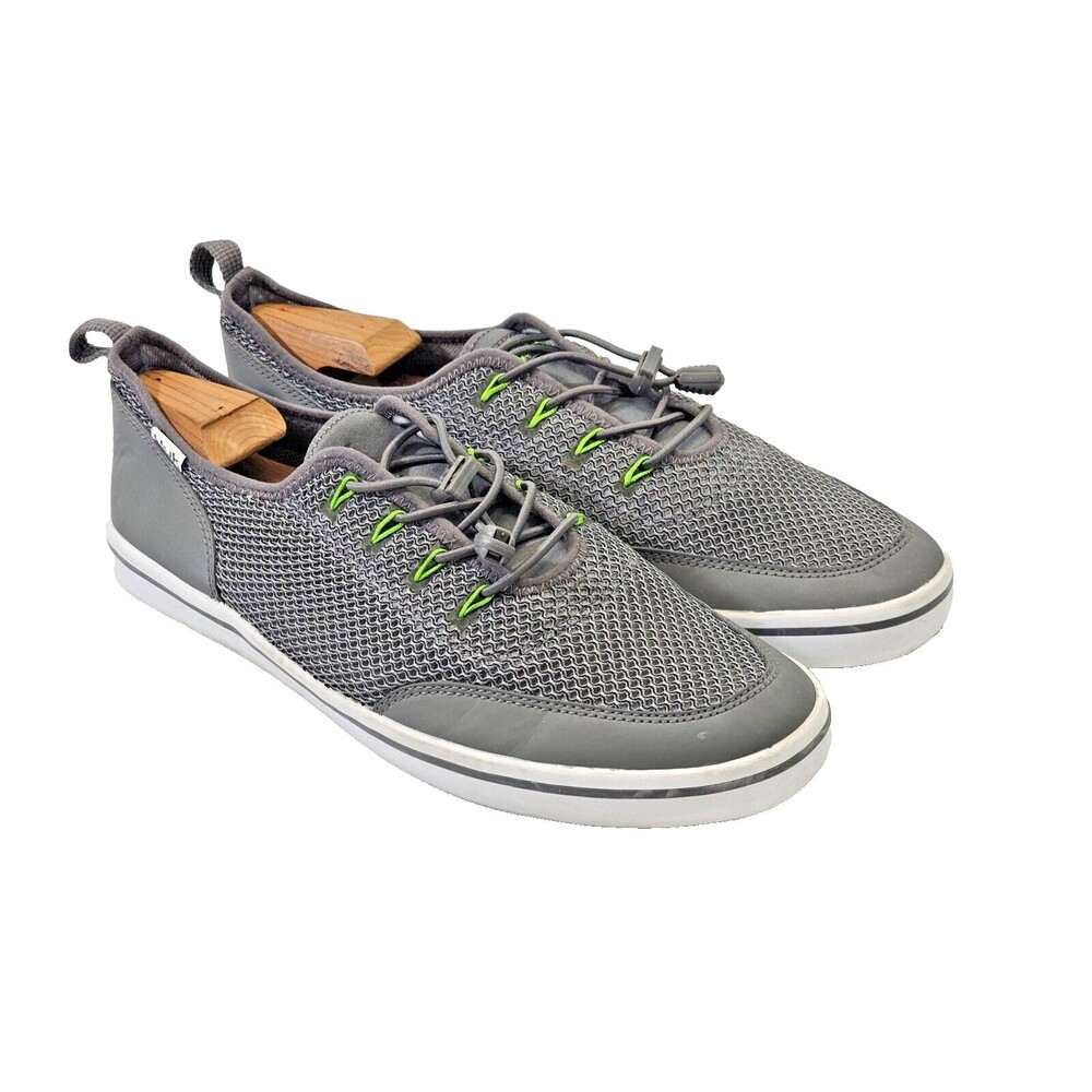 Huk Gray Boat Shoes with Green Accents
